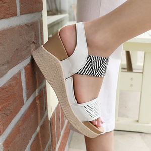 [JSHOE] Women Action Cow Leather Platform Sandals 7cm Wedge Heel Elastic Band Comfort Casual <b>Shoes</b> - Product Image 4