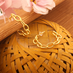 Chaîne à maillons ovales minimalistes cerceaux femmes mode bijoux unis demi cerceau circulaire boucle d'oreille en laiton plaqué or 18 carats cerceaux de déclaration - Product Image 3