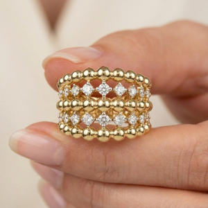18k Rose Gold Ball Shape Pave Setting 24x0.59ct Diamonds Women's Wedding Band Ring for Party Occasions - Product Image 2
