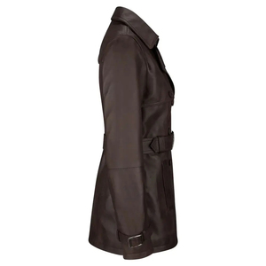 Abrigos de Cuero Genuino Personalizados de Doble Botonadura para Mujer al por Mayor, Abrigos de Cuero Transpirables Resistentes al Clima - Product Image 2