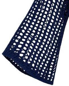 Customized <b>Navy</b> Blue Crochet Knit Cropped Sweater <b>Women</b> Openwork Flare Sleeve Lightweight Fashion <b>Top</b> For Spring Summer - Product Image 6