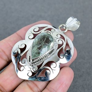 Precio al por mayor genuina amatista verde latón pera facetado corte piedra preciosa 925 plateado colgantes hechos a mano y encanto para joyería - Product Image 3