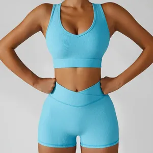 Ensemble de vêtements de sport pour femmes de haute qualité, ensembles de fitness pour la salle de sport, 3 pièces, soutien-gorge de sport, épaules inclinées, vêtements de yoga, ensemble de yoga, motif uni - Product Image 4