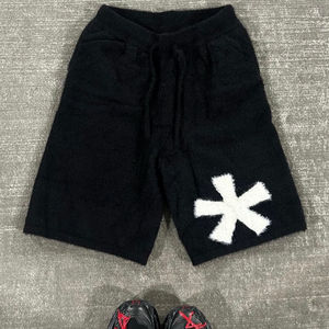 กางเกงขาสั้นผ้าขนแกะแบบผูกเชือกสำหรับผู้ชายกางเกงขาสั้นผ้าขนแกะถักแบบลำลองสำหรับผู้ชายเสื้อผ้าแนวสตรีทพิมพ์ลายตัวอักษรทรงหลวมขนาดใหญ่ - Product Image 1