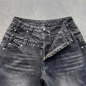 Short en jean Streetwear décontracté uni personnalisé avec patch de broderie en détresse strass taille élastique droite respirant séchage rapide - Product Image 6