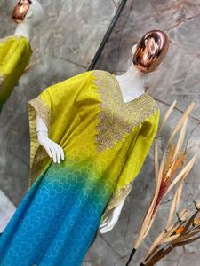 Séquence de soie Chinon de fête et de mariage de créateur lourd brodé et imprimé avec caftan Latkan lourd et pantalon avec Dupatta - Product Image 2