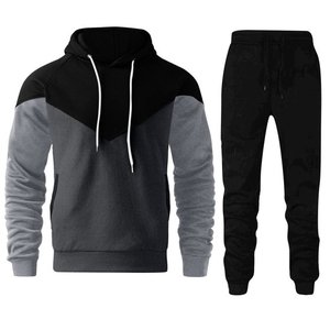 Mens 2 Piece Sweatsuits Casual Men's Jogging Tracksuit Set Patchwork Color Fleece Hoodie <b>Pants</b> Sweat <b>Suit</b> for Men - Product Image 2