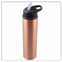 Botella de Agua Deportiva Clásica de Cobre Puro de 800 ml, Pared Simple, Revestimiento Anticorrosión, Diseño Ecológico, Asa de Agarre, Tipo Pajita