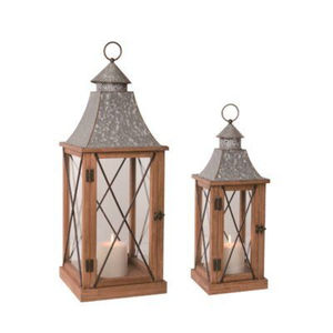 Décoration de la maison lanterne suspendue nouveau classique de noël en bois bougeoir lanterne ensemble 2 lanterne en bois avec dessus galvanisé - Product Image 1