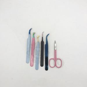 Pince à épiler d'extension de cils en acier inoxydable avec étiquette personnalisée pince à cils à revêtement en poudre multiple à motif de diamant bleu - Product Image 4