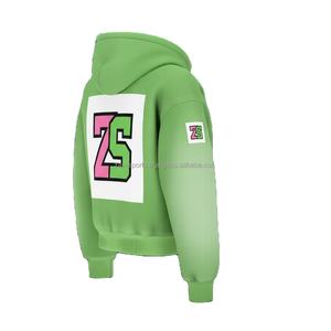 เสื้อมีฮู้ดผ้าขนแกะหนา460 GSM มีซิปรูดขึ้นสำหรับฤดูหนาวโลโก้ตามสั่งปักผ้าขนนุ่มสีเขียวเสื้อฮู้ดพื้นฐาน - Product Image 5