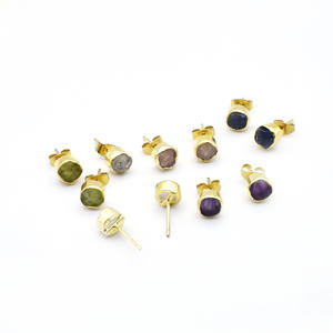 Raw Herkimer Collet <b>Stud</b> <b>Earring</b>, Size 8-10 mm, Gold Plated With Push Back <b>Earring</b>, Birthstone Gemstone <b>Earring</b> For Women - Product Image 6