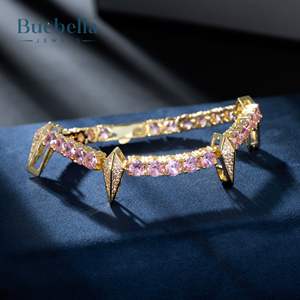 Hot Sale 5mm 18k Yellow Gold Plated 925 Sterling <b>Silver</b> Pink Fight Tooth and Claw Tennis <b>Bracelet</b> <b>for</b> <b>Men</b> - Product Image 1
