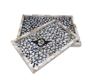 Artesanías DE CALIDAD DE LA India, bandeja decorativa de madera para servir madre de perla, utensilios de cocina con incrustaciones de hueso para regalo de Ramadán - Product Image 1