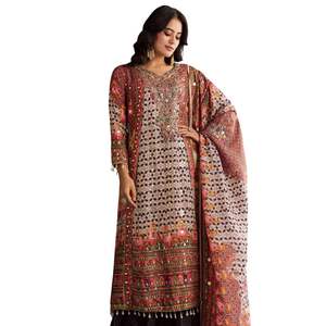 Multicolor Tabby Silk Printed <b>Kurta</b> Palazzo Suit With Dupatta Wholesale Women Ethnic Apparel OEM Clothing Factory Bulk Supplier - Product Image 3