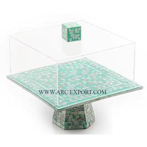 Birthday Party Mother of Pearl Display Server Dessert Platter <b>Stand</b> <b>With</b> Dome <b>Lid</b> Hot Selling Square Shape <b>Cake</b> <b>Stand</b> Organizer - Product Image 4