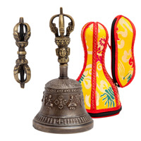 Meilleur ensemble de cloches tibétaines Vajra en alliage d'aluminium noir faites à la main de l'Himalaya pour les cérémonies spirituelles, les rituels et la guérison - Fabriqué au Népal
