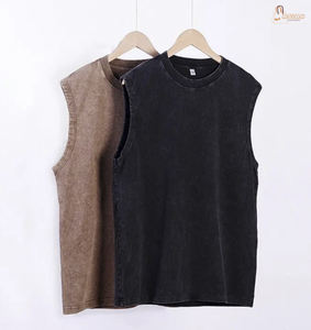 Camiseta Vintage sin mangas de algodón puro de peso pesado Camiseta sin mangas de gran tamaño holgada Retro de algodón completo lavado - Product Image 2