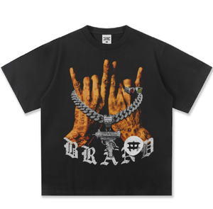 T-shirt pour homme imprimé DTG en gros, 100% coton, lavé à l'acide, impression de bande noire, manches courtes, tricot surdimensionné - Product Image 4