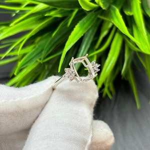 Bague solitaire octogonale en argent sterling 925 massif, sertie à griffes, 6x8mm 7x9mm 8x10mm, composant de bijoux en argent vierge à faire soi-même - Product Image 3