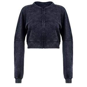 Ensemble de survêtement deux pièces pour femme, lavage à l'acide, veste zippée courte et pantalon à jambe droite, vêtements décontractés pour le salon, vente en gros OEM - Product Image 4