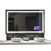 Cermin TV Kamar Mandi Pintar Layar Kaca Dielektrik Tanpa Bingkai Terpasang di Dinding Layar Sentuh Anti Kabut untuk Hotel Rumah Mewah