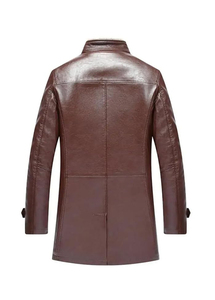 Personalizado de invierno muy cálido grueso de piel sintética abrigos de cuero real Casual flocado largo chaqueta de cuero genuino ropa de los hombres de todos los tamaños - Product Image 3