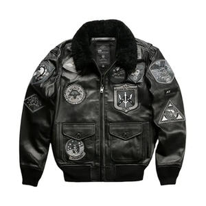 Chaqueta de Cuero Bomber para Hombre, Personalizable, Multi-etiqueta, para Invierno, Transpirable, Ecológica, de Alta Calidad, para Exteriores, Lista para Enviar - Product Image 1