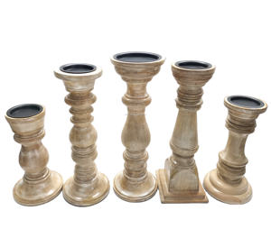 Bougeoir en bois de manguier blanc fait à la main, élégant, décoration de table en métal pour la Saint-Valentin, centre de table - Product Image 1