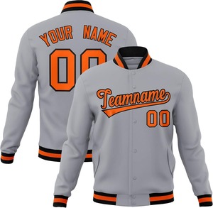 Chaqueta Varsity de Invierno Personalizada para Hombre, Gris Naranja, Bordado con Nombre y Número Personalizados, Cierre de un Solo Botón, 100% Poliéster - Product Image 1