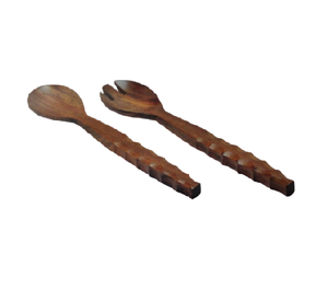 Ensemble de service à salade en bois d'acacia vintage, best-seller, cuillère et ustensiles écologiques pour servir le beurre - Product Image 1