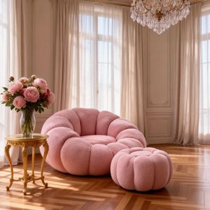 Kursi Santai Bean Bag Kulit Sintetis Pink Nordic, Kursi Santai Bubble Sherpa, Kursi Beruang Teddy, Kursi Labu untuk Set Kamar Tidur - Product Image 4