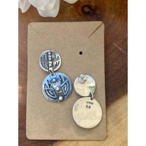 Navajo Made Vintage Sterling <b>Silver</b> Overlay Drop <b>Earrings</b> with Pearl and Diamond Accents - Product Image 4