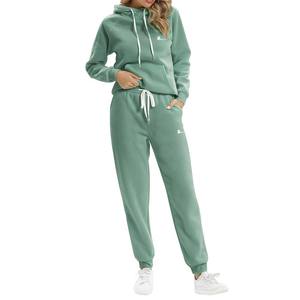 Todo venta al por mayor personalizado peso pesado 100% algodón Color sólido pulóver chándal conjunto Unisex liso Sudadera con capucha Jogger para mujer - Product Image 3