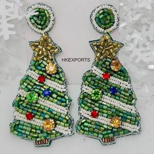 Pendientes de aro con cuentas de árbol de Navidad chapados en oro elegantes al por mayor, deslumbrantes regalos de compromiso para bodas y fiestas - Product Image 3