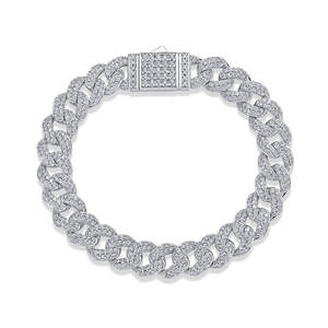 VVS Moissanite or blanc diamant rond 12mm Bracelet à maillons cubains Bracelet à maillons cubains en diamant pour hommes en argent sterling 925 - Product Image 2