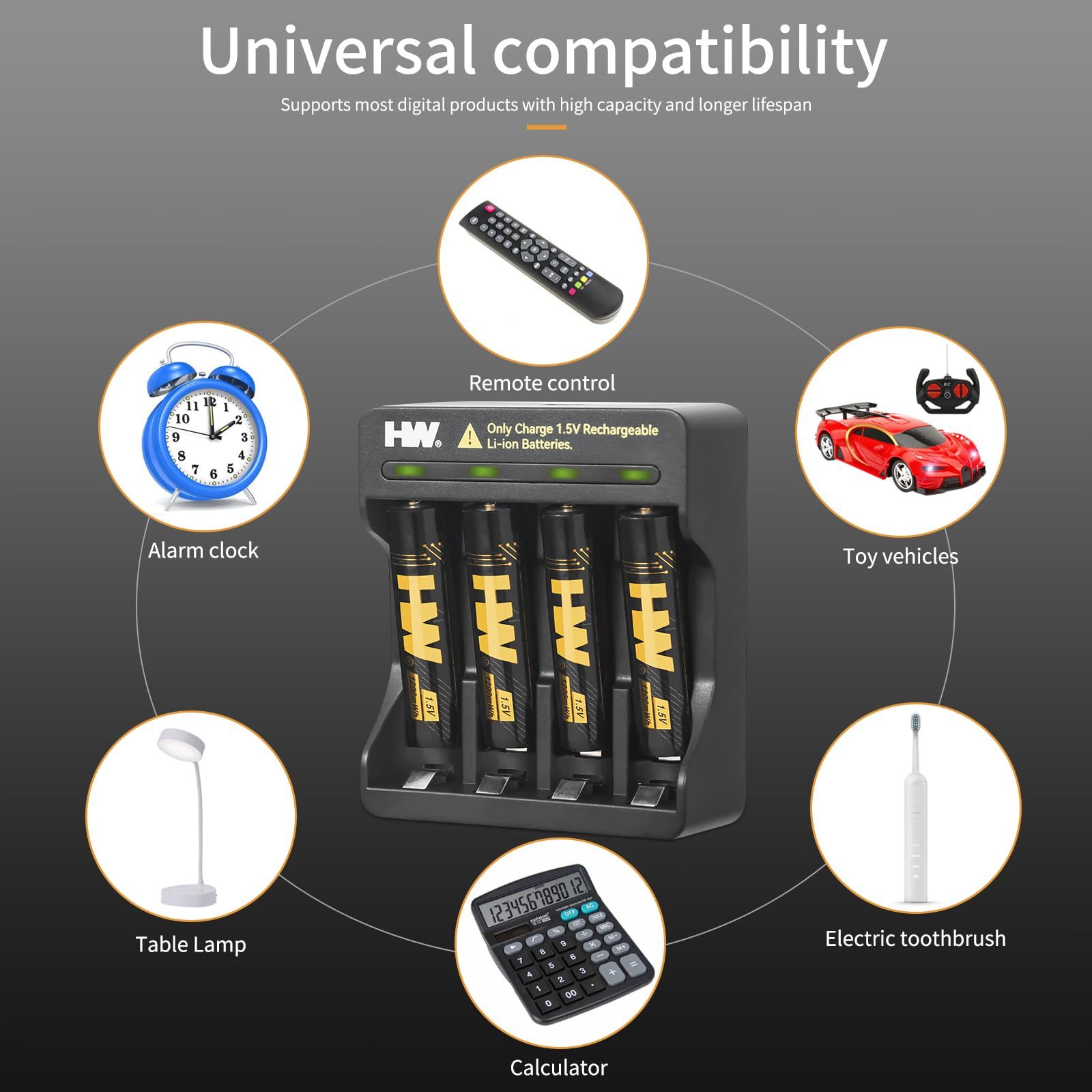 HW 4 Slots 1.5V AAA Rechargeable Batteries Lithium Ion Batteries 1200mWh AAA Reusable Battery 1000 Cycles With Charger · image 6