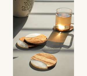 Posavasos de madera de acacia de fiesta de lujo (Juego de 4) posavasos de piedra - Product Image 3