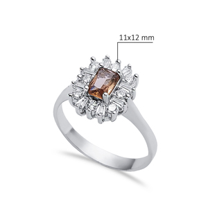 Elegant Design Rectangle Cut Sultanite <b>CZ</b> Stone Cluster <b>Ring</b> 925 Sterling Silver <b>Ring</b> Wholesale Turkish Jewelry - Product Image 2