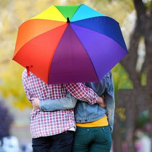 Paraguas de golf arcoíris de 10 costillas con mango largo a prueba de viento y resistente para adultos semiautomático - Product Image 6