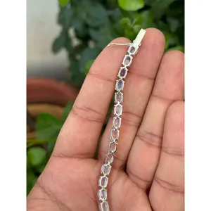 Pulsera de tenis de plata 925 con piedra lunar arcoíris, accesorio de moda - Product Image 5
