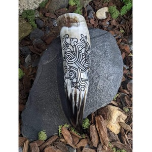 Authentic <b>Viking</b> Drinking <b>Horn</b> with Stand Handmade Natural <b>Horn</b> Mug for Beer and Mead - Product Image 1