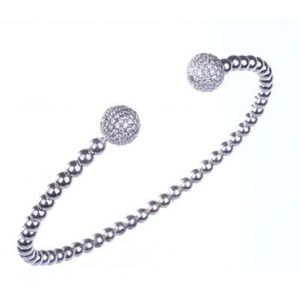 925 Sterling Silver Fine <b>Bangle</b> <b>Bracelet</b> with White Stones - Product Image 5