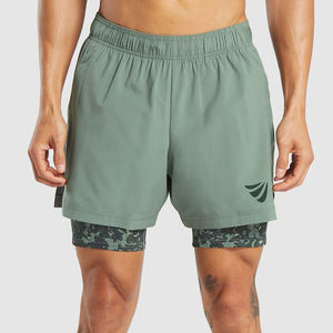 Shorts de sport 2-en-1 en coton pour hommes, grande taille, à séchage rapide, avec poches latérales, pour la course et la gym, style streetwear, vente en gros - Product Image 1