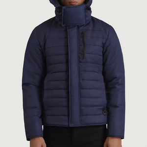 Blouson Bomber Homme Personnalisé en Toile Bleu Marine, Chaud et Coupe-Vent pour l'Hiver, avec Capuche et Col Montant, Matelassé, Style Décontracté et Tendance - Product Image 1
