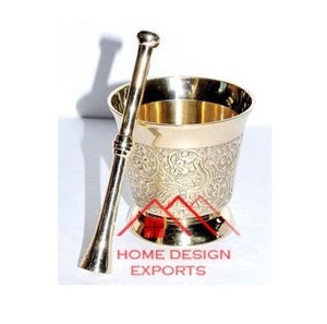 Design Brass Metal <b>Mortar</b> & Pastel in Silver Finished for Spices Grinding Kitchen Accessories High Quality Kitchen - Product Image 1