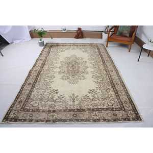 5.8x8.9 ft Rug, Turkish Vintage Large Rug, <b>Brown</b> <b>Wool</b> Rug - Product Image 1
