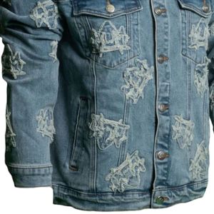 Chaqueta Vaquera Desgastada para Hombre, Cierre de Botones, Lavado Vintage, Patrón Bordado, Estilo Casual Urbano - Product Image 6