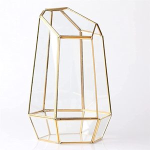 Antique Brass Gold Metal <b>Glass</b> Hanging Candle Holder for Decor High Quality Metal & <b>Terrarium</b> <b>Glass</b> Geometric Candle Lantern - Product Image 6