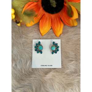 Southwest Handmade Multi Stone <b>Sterling</b> <b>Silver</b> Flower <b>Stud</b> <b>Earrings</b> - Product Image 1